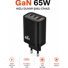 Ayers 65W Gan Hızlı Duvar Şarj Cihazı, 2 Usb-C + 1 Usb-A Çıkış, Çoklu Cihaz Şarj Desteği, Kompakt Tasarım