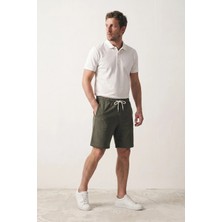 elemge Haki Dokulu Kumaş Rahat Kalıp Beli İpli Erkek Şort Günlük Basic Regular Fit Cepli Normal Bel Esnek Bermuda İnce Soft Touch