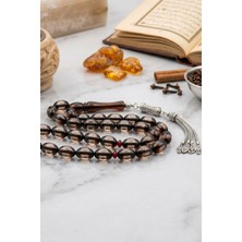 Prestige Gümüş Surmeli Sıkma Kehribar Taşlı Arpa Kesim Tesbih 925 Ayar Gümüş Püsküllü 12*8 mm 902776