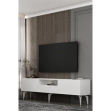 Dekortis Home Dekor 180DHDTSÇ1BG Sadem Tv Sehpası,ünitesi Beyaz-Gümüş