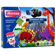1000 Çeşit Hediye Dünyası Heroes 3D Dinazor Oyun Hamuru Seti 21 Parça – 6 Renk Eğitici Oyun Hamuru ve Dinazor Kalıpları