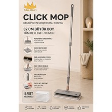 Missclean ( 8 Adet Yedek Bezli ) 32 cm Büyük Boy Tüm Bezlere Uyumlu Click Mop Kendinden Sıkıştırmalı Paspas