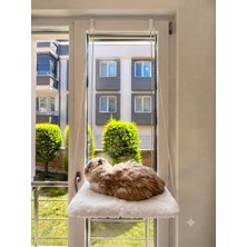 Ned Askılı Kedi Pencere Yatağı - Peluş Kumaşlı Cam Önü Kedi Hamak Yatağı