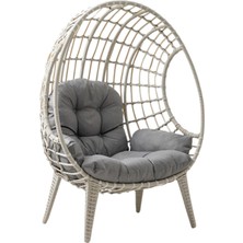 Egg Chair Tekli Rattan Bahçe Koluğu | Rehome Minderli Oval Lounge