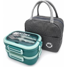Valkyrie 304 Çelik Bölmeli Lunch Box Seti | Termal Çantalı, Bölmeli, Çatal Kaşıklı, Sızdırmaz Yemek Kabı Sarı-Yeşil