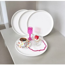 Bereka Metal Tepsi 24 cm Metal Tabak 4 Adet Yuvarlak Çay Kahve Sunum Tepsisi Sunumluk Tabak