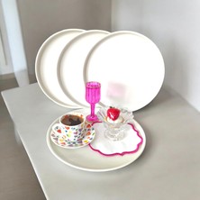Bereka Metal Tepsi 24 cm Metal Tabak 4 Adet Yuvarlak Çay Kahve Sunum Tepsisi Sunumluk Tabak