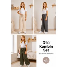 Harika Kids Kız Çocuk Pamuk Bürümcük Kumaş Bol Paça Eşofman 3'lü Paket Tek Alt Rahat Model
