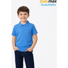 Bulut Teks Mavi (Gökmavisi) Okul Tişörtü Unisex Kısa Kollu Polo Yaka Pamuklu Düz Renk