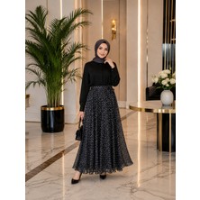 Esra Butik Siyah & Kahverengi Puantiyeli Astarlı Şifon Etek – Kendi Kumaşından Kuşaklı, 95 cm