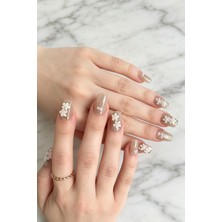 Easy Beauty Small Beden 10 Adet -T154-SMALL-ÇIÇEKLI Kısa Tırnak Takma Tırnak Seti Kutulu T154