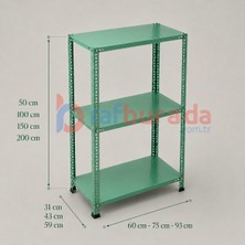 Rafburada 3 Katlı Renkli Dekoratif Çelik Raf - Çiçeklik Rafı, Ofis Rafı 0,70 mm TURUNCU-31X60 CM-100 cm
