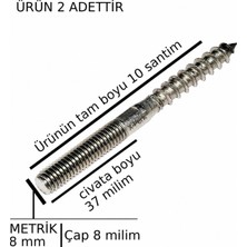 X-Perk Saplama Ahşap Ağaç Vidası  Ahşap Vida Montaj Vidası Trifon Saplama Vida Metrik 8 Çap 8 Milim Boyu 10 Santim  2'li Set