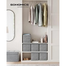 Saklama Kutusu, 6'lı Set, Saplı Dokusuz Kumaş Düzenleme Kutuları, Kutu Saklama, 26 x 26 x 28 Cm, Küp Raf, Katlanır Kutu, Kıyafet Saklama Için, Gri Alacalı RFB026G01