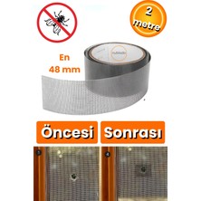Nublado Siyah 48 mm x 2 Metre Yapışkanlı Sineklik Tülü Tamir Bandı Yırtık Kopmuş Delik Fiber Tül Yapıştırma