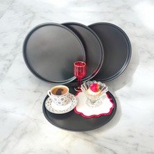 Bereka Metal Tepsi 24 cm Metal Tabak 4 Adet Yuvarlak Çay Kahve Sunum Tepsisi Sunumluk Tabak