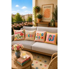 Ays Home Pudra Sarı Maxsimalist Desen Bahçe Balkon Kırlent Kılıfı Seti (Çift Taraflı)