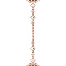 Casen Watch Saat 49MM Rose Gold Taşlı Yonca Tasarımlı Şık Taşlı Kordon