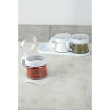 Empressco Şeffaf Cam Baharatlık Seti 3'lü, 300ML, Kaşıklı, Beyaz Tasarım