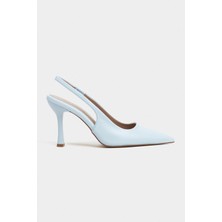 Nişantaşı Shoes Elara Bebe Mavi Mat Slingback V Vamp Hattı Sivri Burun Kadın Topuklu Ayakkabı