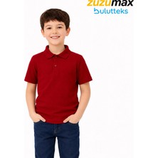 Bulut Teks Bordo Okul Tişörtü Unisex Kısa Kollu Polo Yaka Pamuklu Düz Renk