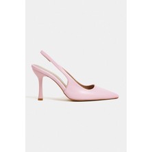 Nişantaşı Shoes Elara Şeker Pembe Mat Slingback V Vamp Hattı Sivri Burun Kadın Topuklu Ayakkabı