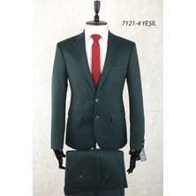 Jan Carlucci Slim Fit Mono Yaka Iki Düğme Çift Yırtmaç  Yeşil  Drop 6 Yelekli Takım Elbise