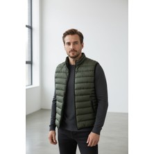 Piyera Erkek Şişme Yelek Hafif Dolgulu Günlük Spor Kullanım Dik Yaka Fermuarlı Modern Tasarım Haki RENK-W10005