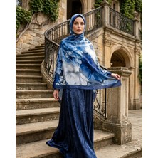 Desenli Pamuk Soft Şal Mavi Soon Serisi - Mira Ipek