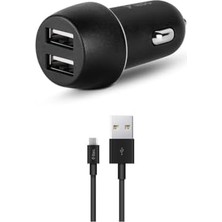 Duo 3.1A Araç Şarj Aleti Çift USB + Micro USB Kablo Siyah
