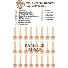 Kamptek Kamp Teknolojisi Kamptek Ahşap Mini Yuvarlak Baharat Kaşığı Set - Doğal El Yapımı Hassas Ölçü Tuz Kahve Kavanoz Kaşığı