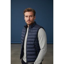 Piyera Erkek Şişme Yelek Hafif Dolgulu Günlük Spor Kullanım Dik Yaka Fermuarlı Modern Tasarım Lacivert (Gri Amblem) RENK-W10005