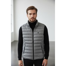 Piyera Erkek Şişme Yelek Hafif Dolgulu Günlük Spor Kullanım Dik Yaka Fermuarlı Modern Tasarım Gri RENK-W10005