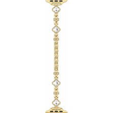 Casen Watch Saat 44MM Gold Taşlı Yonca Tasarımlı Şık Taşlı Kordon