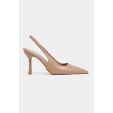 Nişantaşı Shoes Elara Ten Mat Slingback V Vamp Hattı Sivri Burun Kadın Topuklu Ayakkabı
