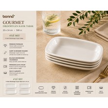 Bonnami Bonna Gourmet Dikdörtgen Kayık Tabak 4’lü Set / 20X17 cm Beyaz Porselen Yemek & Meze Tabağı