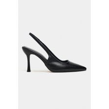 Nişantaşı Shoes Elara Siyah Mat Slingback V Vamp Hattı Sivri Burun Kadın Topuklu Ayakkabı