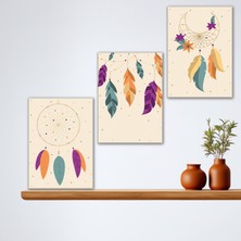 Tilki Dünyası 3'lü Bohem Kanvas Tablo Seti 19 - Modern Boho Duvar Dekoru - Modern Çizgiler ve Tasarım 3 Parça Tablo