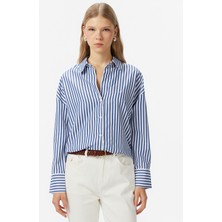 Nautica Kadın Mavi Oversize Çizgili Gömlek