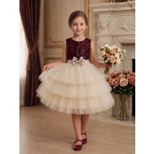 Deep Look Kids Wear Bordo Payetli Kat Kat Tül Etekli Kız Çocuk Abiye