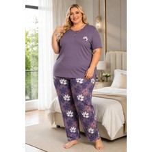 Mutlu City Kadın Orta Yaş ve Üzeri Regular Yüksek Kalite Büyük Beden Modal Kumaş Anne Pijama Takımı 15094