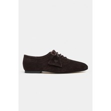 Nişantaşı Shoes Estina Bitter Kahve Süet Deri Desen Detay Klasik Kadın Loafer Ayakkabı
