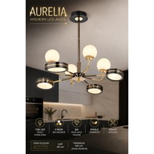 Elvora Home Modern (Premium) 8'li Siyah Gold 3 Renkli Ledli 72W Şık Sarkıt Avizesi Salon Mutfak Oturma Odası Avizesi Modelleri