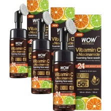 Wow Skin C Vitamini Yüz Yıkama Köpüğü Fırçalı Yüzde Doksan Sekiz Doğal Içerik Aydınlatıcı, Derin Temizlik, 150ML (3 Paketi)
