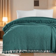 Aryıldız Home 240X260 cm Bambu Jakarlı Saçaklı Pike - Petrol