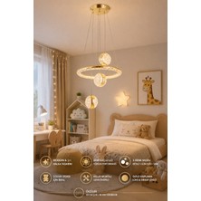 Elvora Home Modern (Premium) 3'lü Gold Küre 3 Renkli Ledli 84W Sarkıt Avizesi Salon Mutfak Çocuk Odası Modelleri