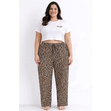 Viskon Pamuklu Kadın Büyük Beden Leopar Desenli Pijama Pantolon - MGB005 - Mudanis