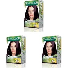 Sea Color Amonyaksız, Vegan, Doğal, Besleyici Kalıcı Saç BOYASI%100 Beyaz Kapama (1 Paket 2 x 50 ml Boya & Oksidan) (Patlıcan Moru 3.66) (3 Paketi)