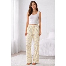 Viskon Pamuklu Kadın Açık Sarı Desenli Pijama Pantolon - MG010 - Mudanis
