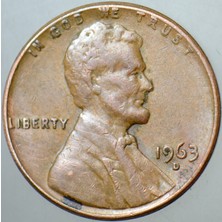 Banknoting Amerika 1 Cent 1963 D. Lıncoln Memorıal 19 Mm.